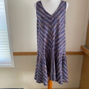 Maeve Anthropologie Westwater Dress L Large Chevron Knit Flounce Multi Color
